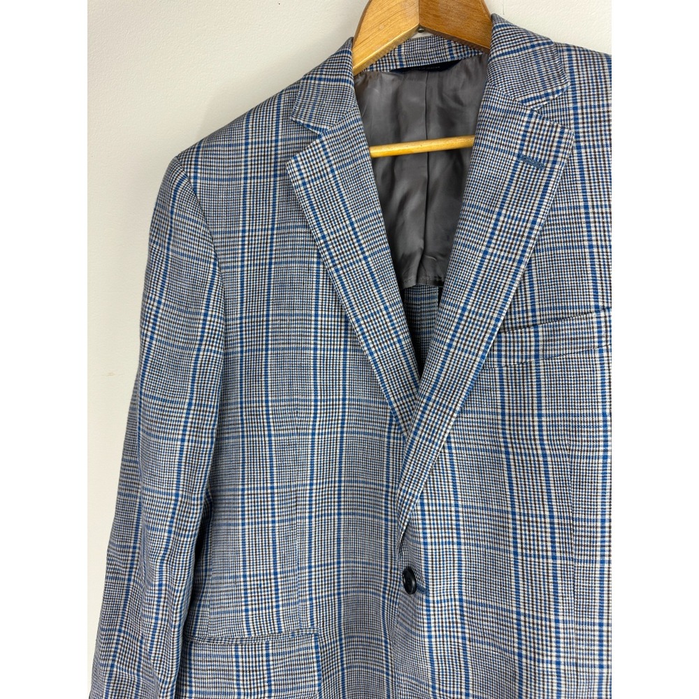Brooks Brothers Linen Regent Fit Blue Brown Plaid Sport Coat Blazer Mens 40S 40 - Picture 3 of 14